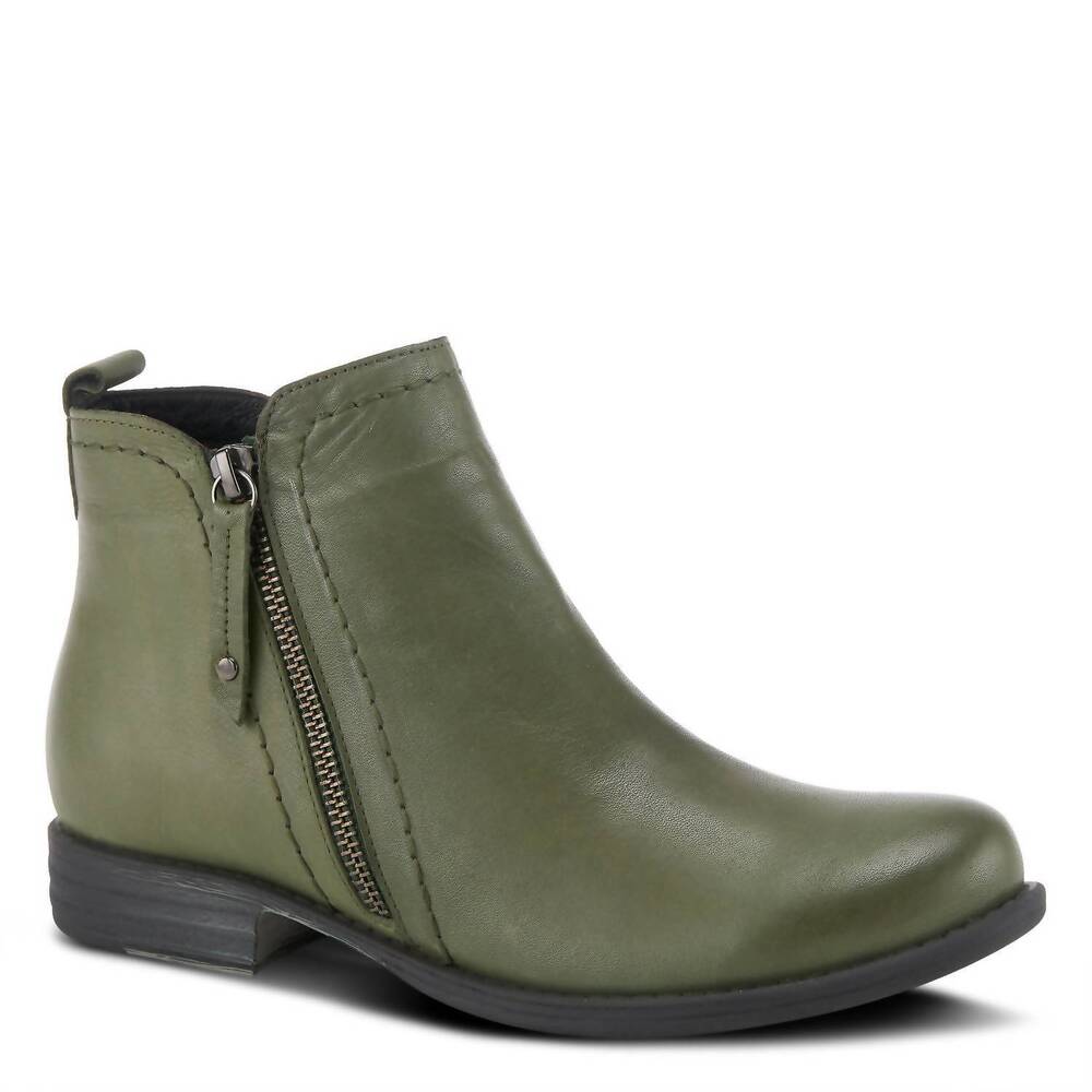 NEW SPRING STEP SHOES women's oziel low heel side zip bootie in olive